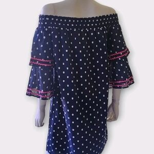 Sail to Sable Navy and Pink Off-Shoulder Mini Dress